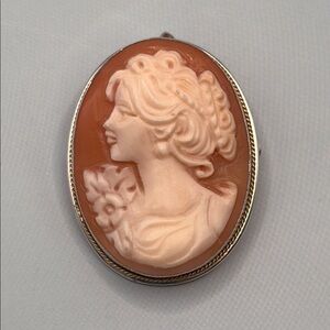Vintage Design Sterling Silver Italian Cameo Carnelian Shell Brooch